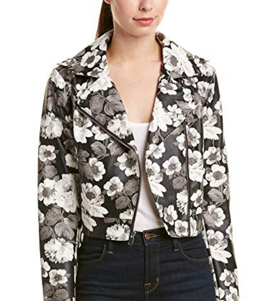 Sam Edelman Faux Leather Floral Moto Jacket Sz M